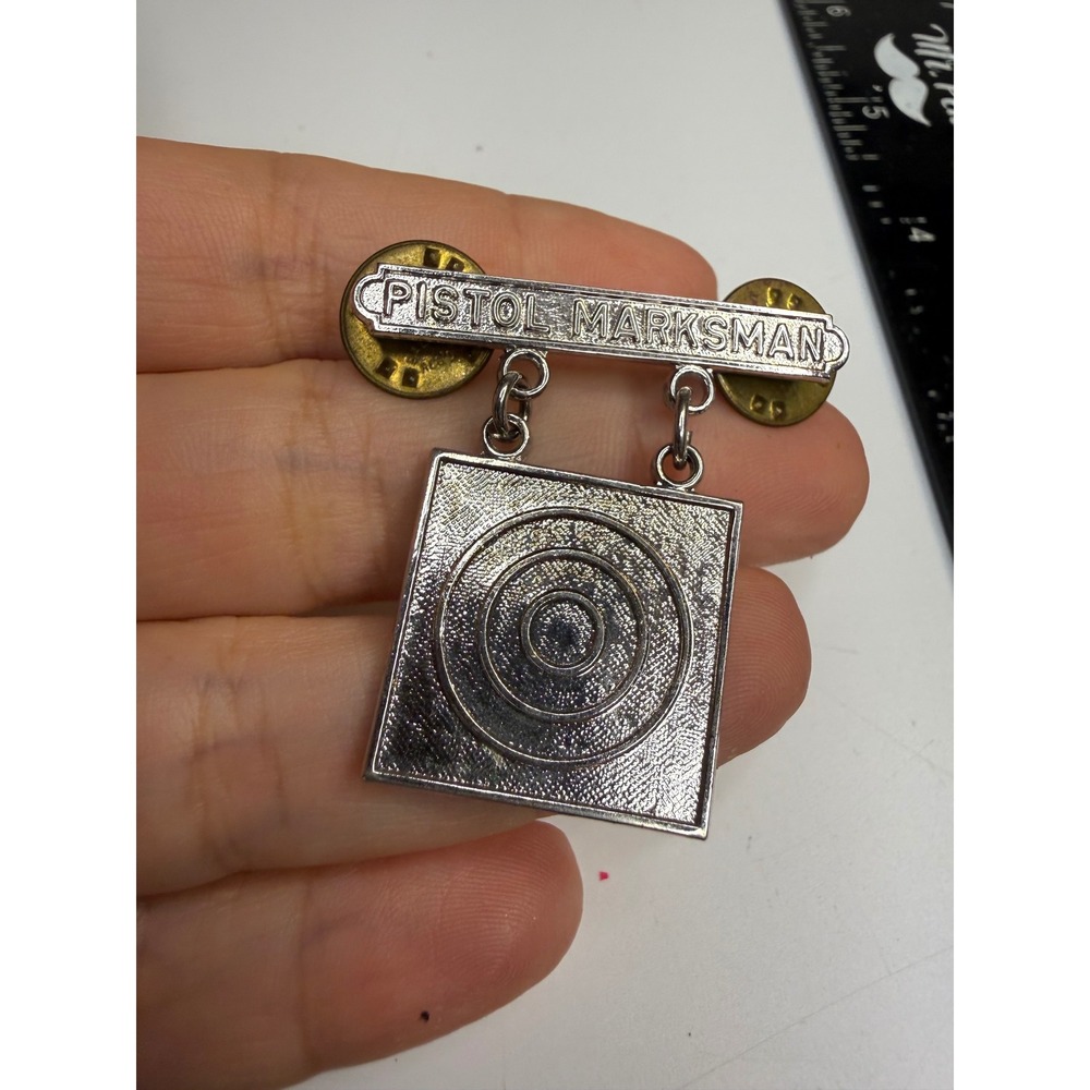 L.I.G.I. Silver Tone Pistol Marksman Pin Badge Target Award Dual Clutch Back